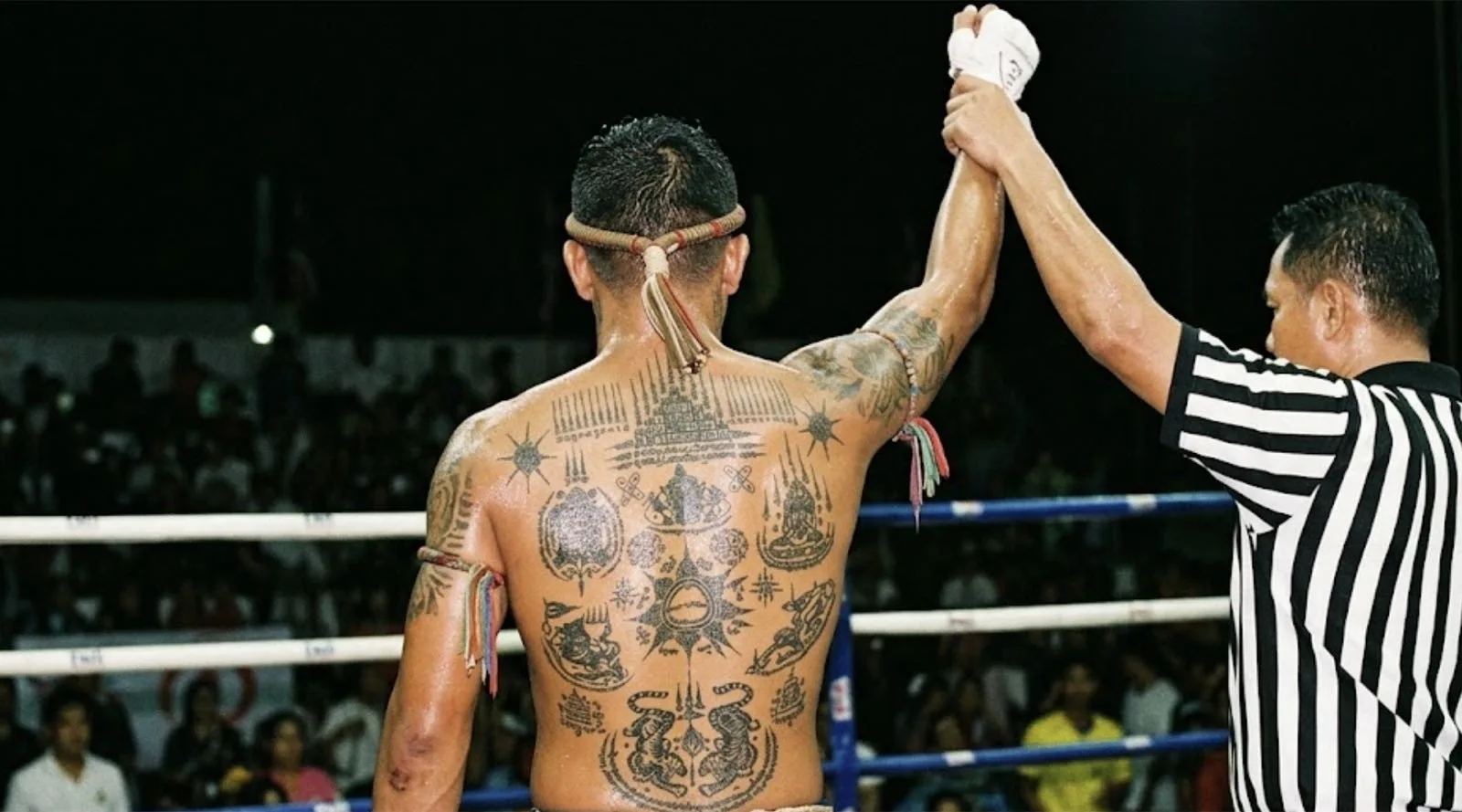 Sak Yant tattoo on skin, traditional Thai sacred tattoo